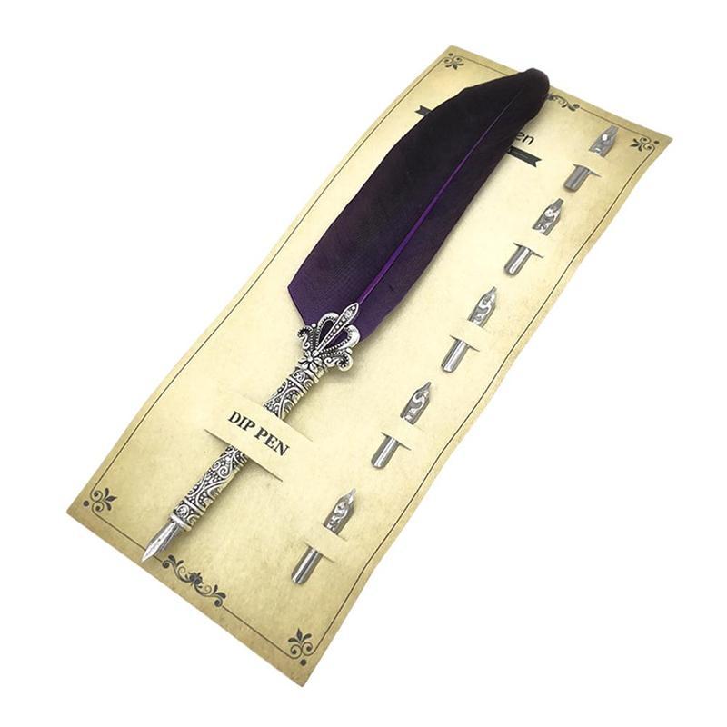 Retro Calligraphy Feather Quill Writing Ink Pen – PURPLE 9 Inch Retro Calligraphy Feather Quill Writing Ink Pen – PURPLE 9 Inch